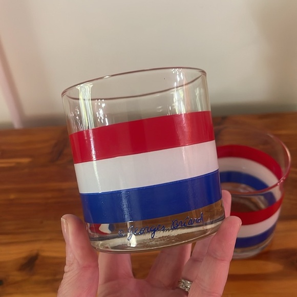 Vtg Georges Briard Lowball Red White & Blue Striped Rocks Glasses Set of 2 - Picture 4 of 6